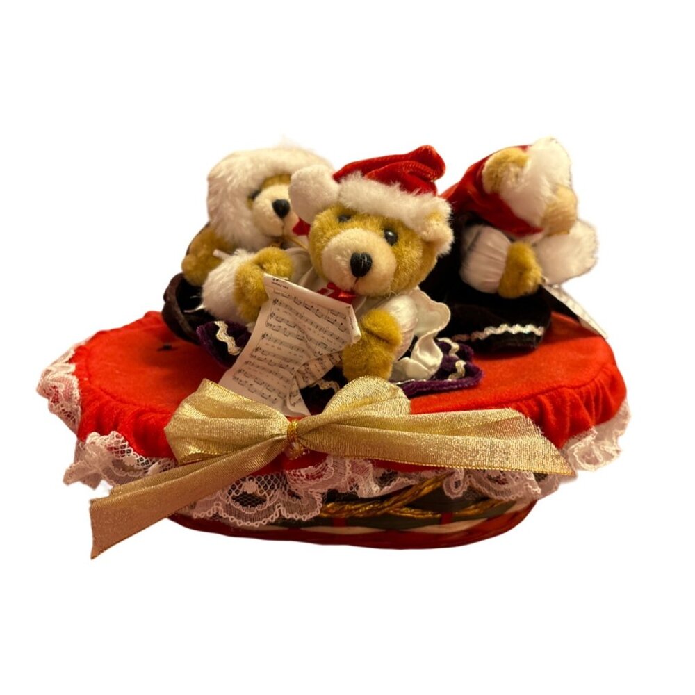 Fluffies Animated Singing Christmas Bears On Basket Base With Power Adapter